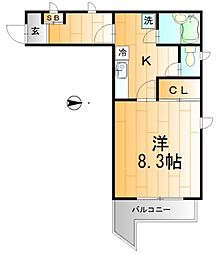 キャッスル虎丸 1Kの間取図画像