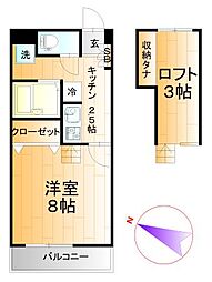 コンフォート2 1Kの間取図画像