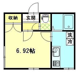 プランドールIII 1階1Kの間取り