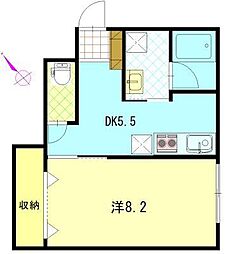 プレリュードK 1階1DKの間取り