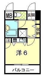 トーカンキャステール山王 2階ワンルームの間取り