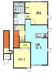 (仮)外旭川八幡田一丁目新築アパートB棟 2LDKの間取図画像