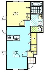 (仮)外旭川八幡田一丁目新築アパートB棟 1LDKの間取図画像