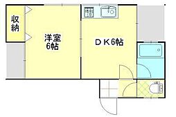 大町スカイハイツ 1DKの間取図画像