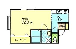 エスポワール2 1Kの間取図画像