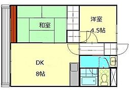 マンション山王 2DKの間取図画像