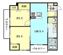 セレーノ八橋 2LDKの間取図画像