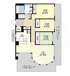 グランドメゾン万博公園南 13階3LDKの間取り