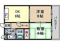 エリータ鳥飼 5階2DKの間取り