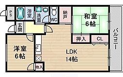 阪急京都本線 摂津市駅 徒歩8分の賃貸マンション 3階2LDKの間取り