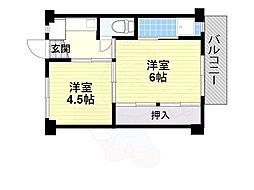 ビレッジハウス茨木2号棟 2Kの間取図画像