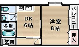 ガーデンパレス茨木 1DKの間取図画像