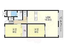クリスタルコート茨木三島丘 2LDKの間取図画像
