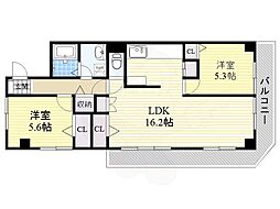 シャインハイツ茨木 2LDKの間取図画像