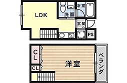 オークグランド2 1DKの間取図画像