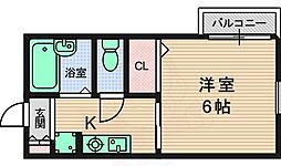 マンハイム2 2階1Kの間取り