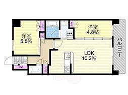 アーバンパーク淡路 8階2LDKの間取り