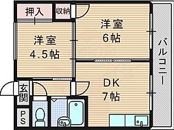 岡本ハイツ 2DKの間取図画像