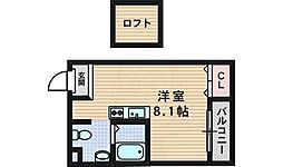 パイン上新庄 4階ワンルームの間取り