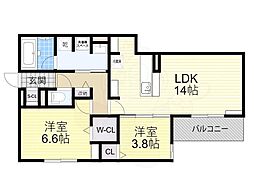 スペチアーレ小松 3階2LDKの間取り
