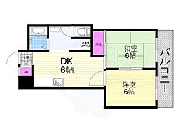 グレースニシオ 3階2DKの間取り