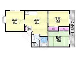 サニーハイツ 3LDKの間取図画像