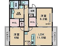 ゲーテッドシティ豊里 2LDKの間取図画像