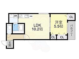 大阪市東淀川区大桐2丁目アパート 1LDKの間取図画像