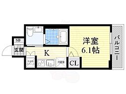 レジュールアッシュ北大阪GRANDSTAGE 1Kの間取図画像