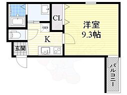 フジパレス井高野2番館 1Kの間取図画像