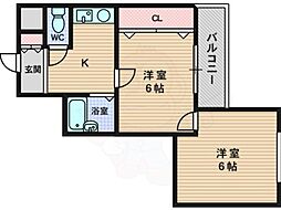 ウィークリーイン新大阪パート2 2Kの間取図画像