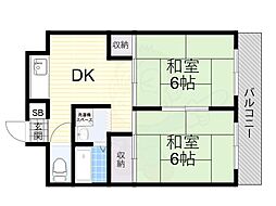 サン・ホワイティ豊里 2DKの間取図画像