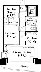 河田町ガーデン1 24階1SLDKの間取り