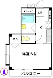 フラット山屋 1Kの間取図画像