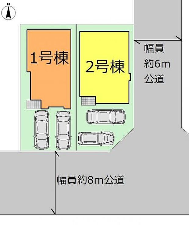 【配置図】出し入れフリーな並列駐車場2台分
