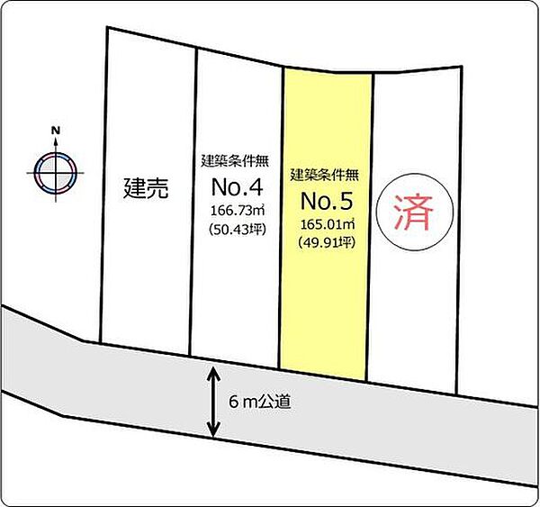 （区画）南側道路に面し、全区画陽当たり良好です。