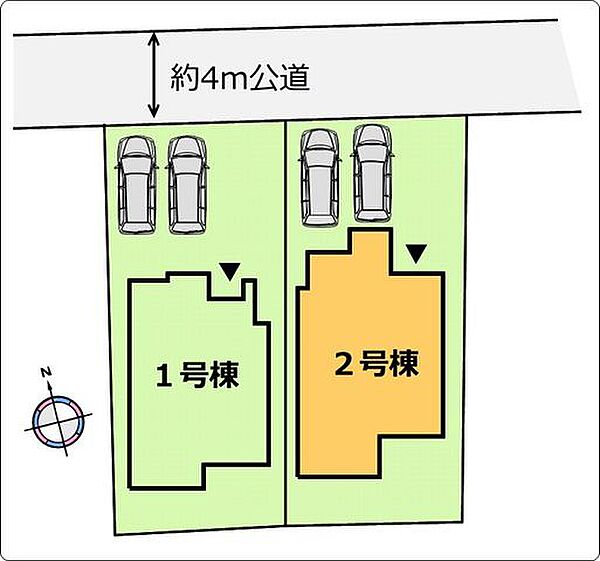 （区画図）駐車スペース並列2台分ございますので、車での通勤も安心です〇