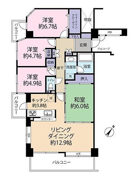 専有面積85m2超の広々とした4LDK角部屋