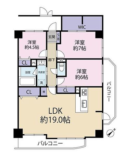 19帖超のLDKと納戸が魅力の2SLDK