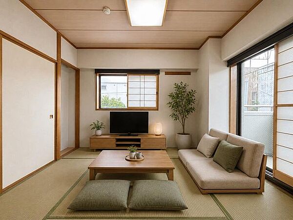 《和室6帖》お子様がお昼寝する場所であったり、ご両親が泊まるときにも活用できます。※家具はCGによるイメージです。
