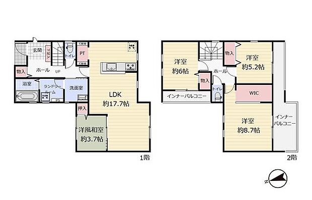 《間取り図》パントリー・WIC・ランドリー有り！収納力〇家事ラクな住まい♪