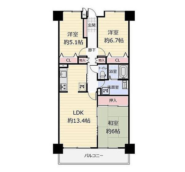 《間取図》内装リフォーム済み3LDK！
