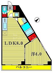 JR常磐線 柏駅 徒歩10分の賃貸マンション 3階1LDKの間取り