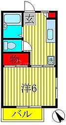 JR常磐線 北柏駅 徒歩8分の賃貸アパート 2階1Kの間取り