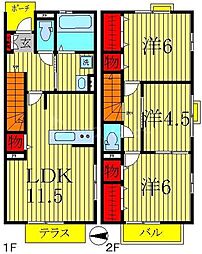 JR常磐線 北柏駅 徒歩20分の賃貸アパート 1階3LDKの間取り