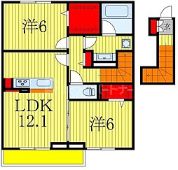 JR常磐線 柏駅 徒歩25分の賃貸アパート 2階2LDKの間取り
