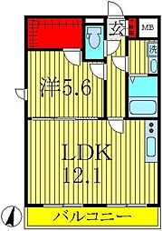 JR常磐線 北柏駅 徒歩14分の賃貸マンション 3階1LDKの間取り