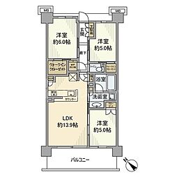 JR常磐線 柏駅 徒歩15分の賃貸マンション 3階3LDKの間取り