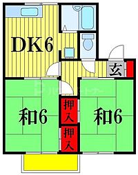 東武野田線 高柳駅 徒歩4分の賃貸アパート 2階2DKの間取り