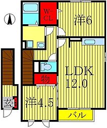 東武野田線 逆井駅 3.1kmの賃貸アパート 2階2LDKの間取り